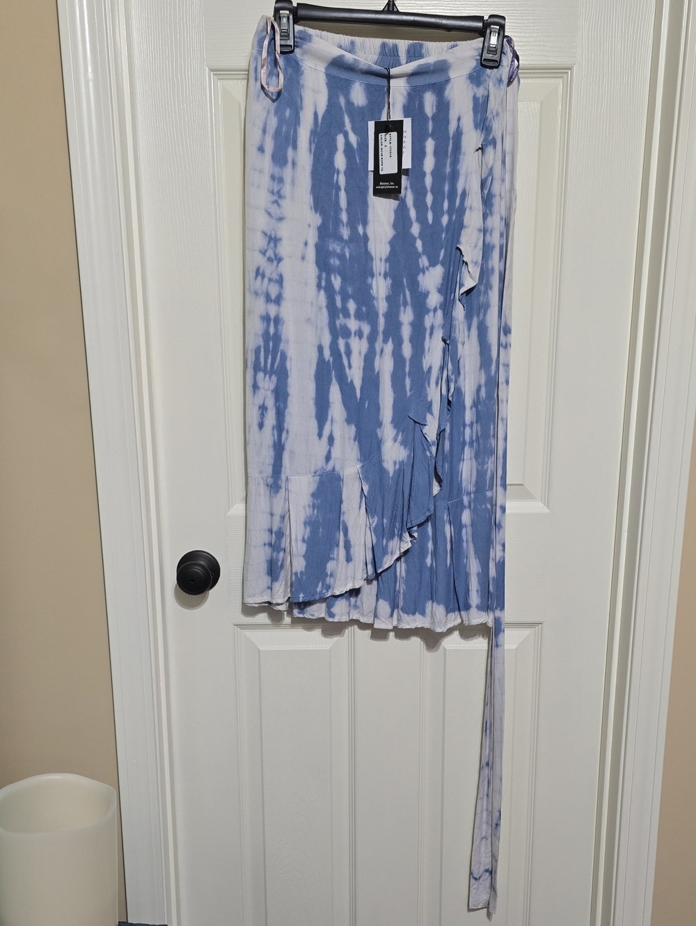 Tie-Dye Wrap Midi Skirt in Light Blue & White